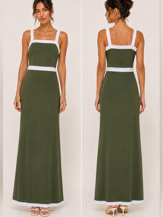 NANYUAYA Dresses & Skirts - NANYUAYA Elegant Olive Green Maxi Dress with White Accents - NWOT